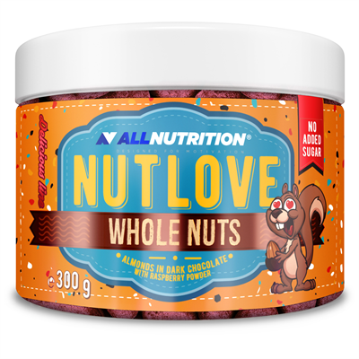 ALLNUTRITION NUTLOVE WHOLENUTS – Бадеми в тъмен шоколад, поръсени с малини